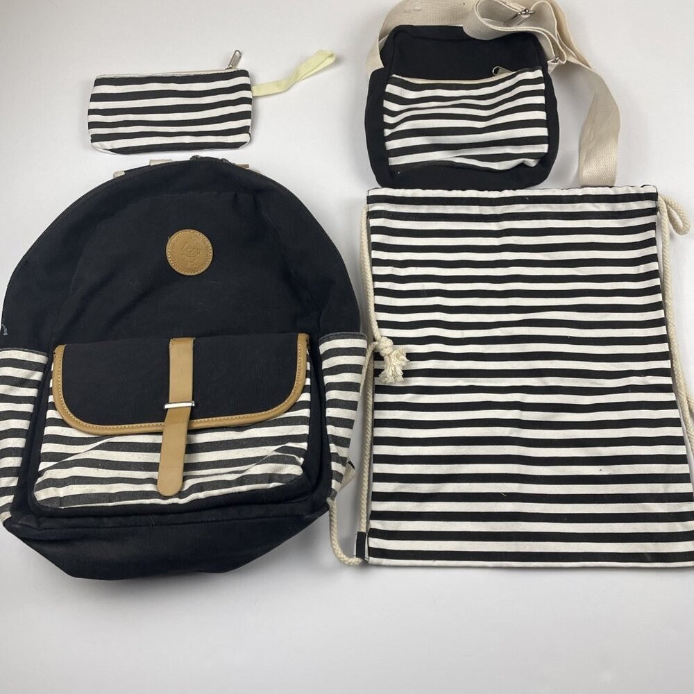 The Idyll of Collie and Golden Retriever 4pc Backpack Bag Travel School Striped